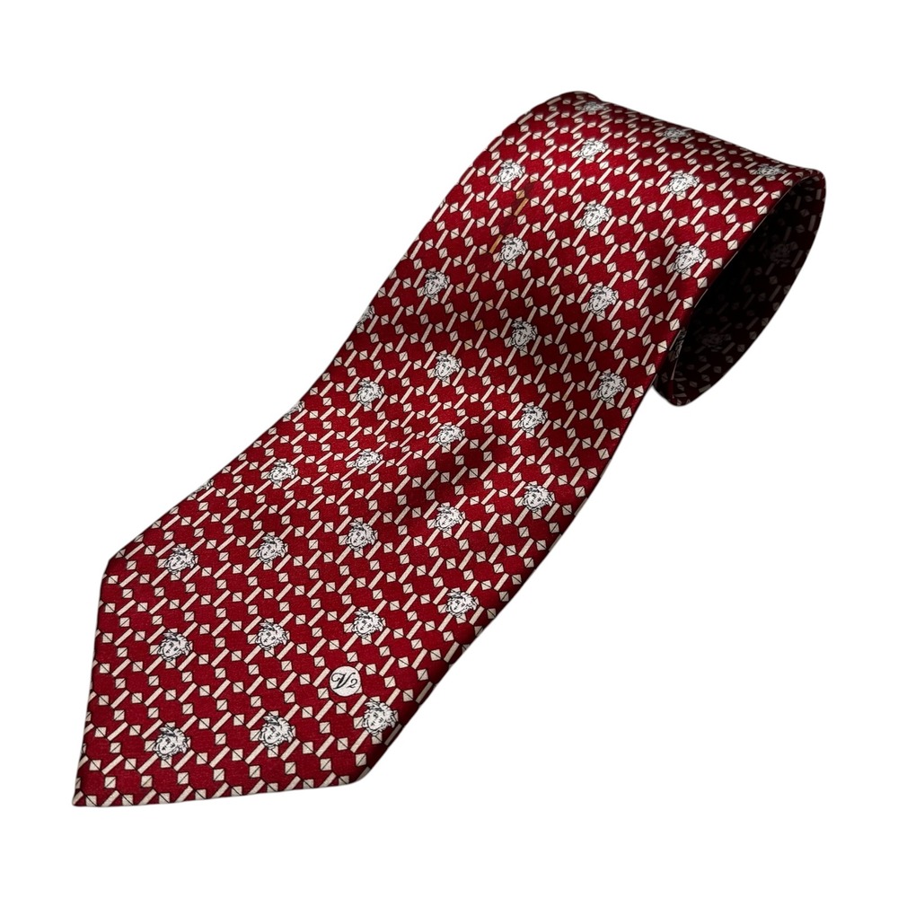Authentic Versace Classic‎ V2 Red Hand Made 100% SILK Designer Tie 4" WIDTH